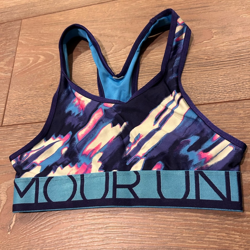 Under Armour Girls Sports Bra - Navy and Teal Youth Small good condition